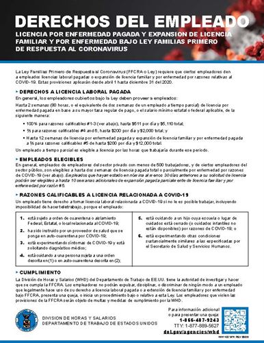 	 Employee Rights poster from US Dept of Labor in Spanish